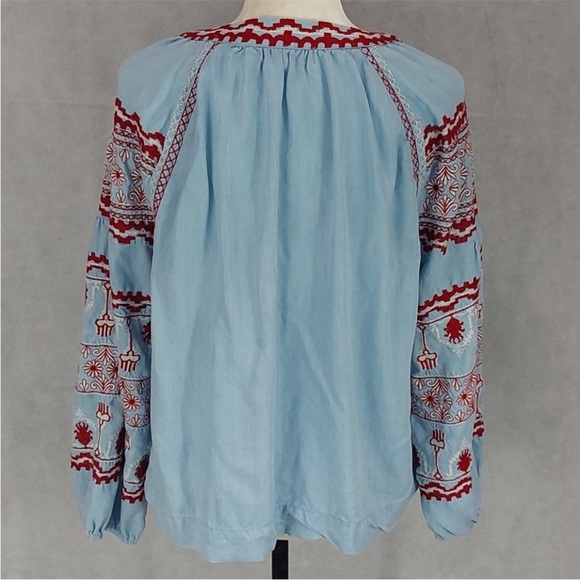 ZARA Bohemian Red and Blue Embroidered Women's Top - Picture 6 of 8